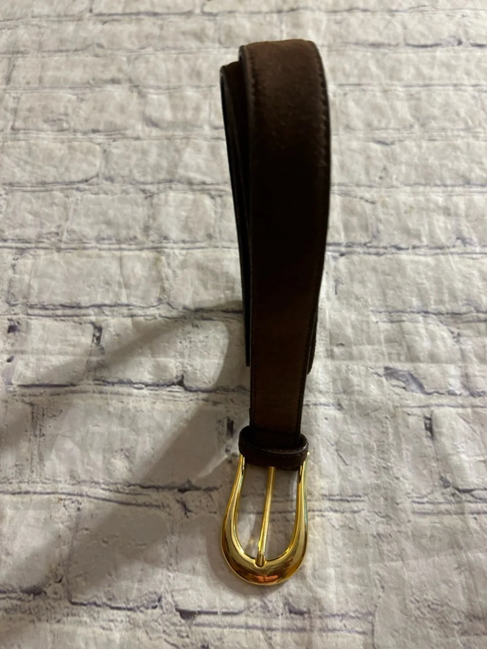 GENUINE SUEDE CHOCOLATE BROWN WOMEN’S BELT GOLD TONE BUCKLE SIZE XL